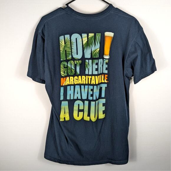 Margaritaville T-Shirt Men L Blue Graphic Tee Wastin’ Away Again Beer Back Print - Picture 1 of 4